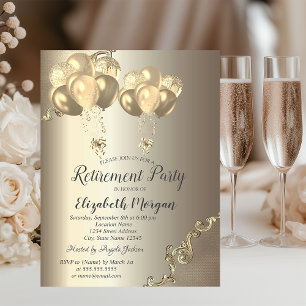 Elegante Gold Balloons Retro Border Retirement Einladung