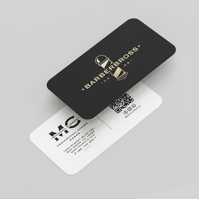 Elegante Gold Barber Pole BW Barbershop Modernes Visitenkarte (Elegant Barber Pole White Gold Barbershop Modern Business Card
)