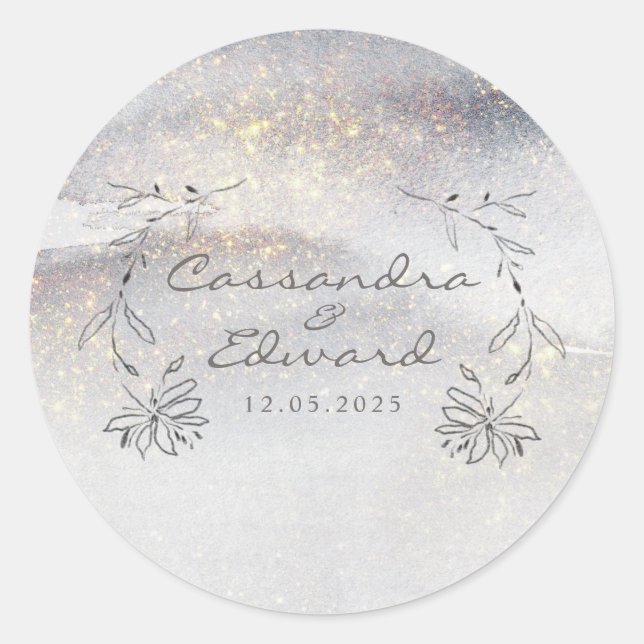 Elegante Gold berichtet Silver Gray Wedding Runder Aufkleber (Vorderseite)