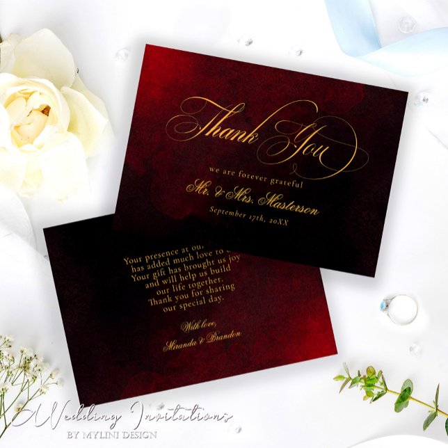Elegante Gold Black and Red Wedding Dankeskarte (Von Creator hochgeladen)