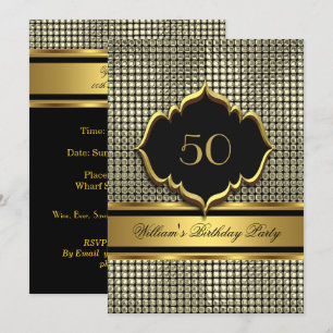 Elegante Gold Black Birthday Party Mens Man Einladung