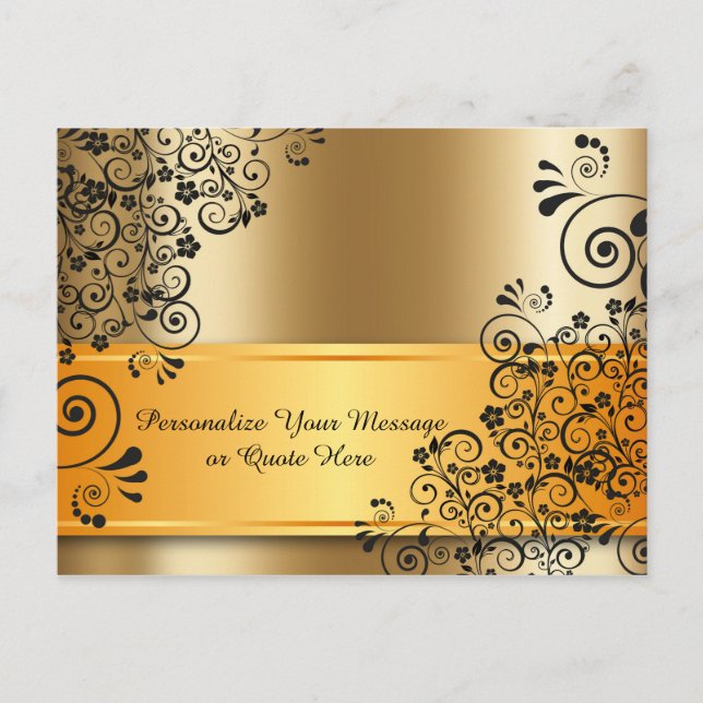 Elegante Gold Black Blume Bouquet Personalisiert Postkarte (Vorderseite)