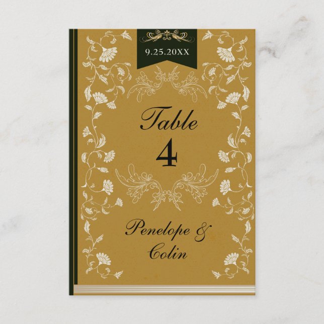 Elegante Gold Black Book Cover Wedding Tischnummer (Vorderseite)