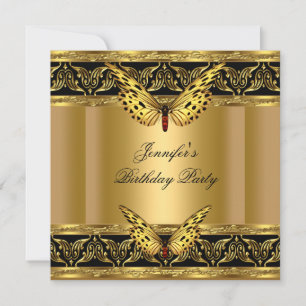 Elegante Gold Black Butterfly Geburtstagsparty Einladung