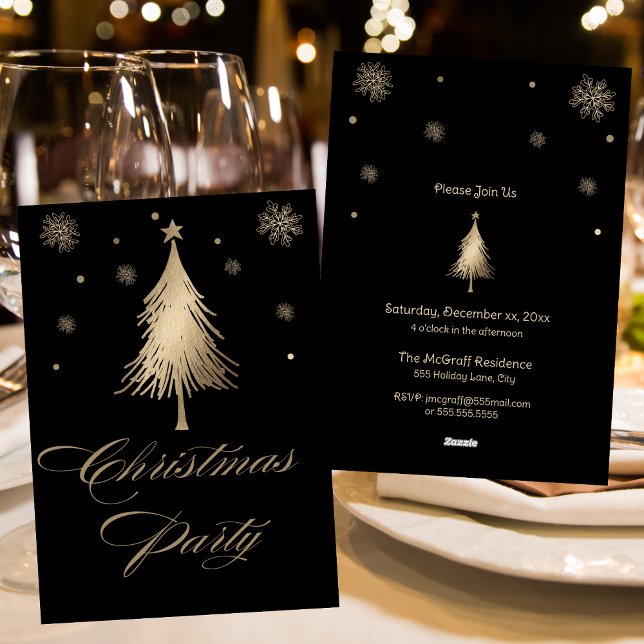 Elegante Gold Black Christmas Party Einladung (Elegant Gold Black Christmas Party Invitation)