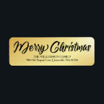 Elegante Gold Black Christmas Rücksendeadressen-Au<br><div class="desc">Ein eleganter Script-Schriftart lasse jedem zu wissen, dass es die Weihnachtszeit ist. Chic und stilvoll Frohe Weihnachten sieht sehr elegant auf einem glatten goldenen Hintergrund. Ihr Name und Ihre Adresse sind unten in einem einfachen, sauberen und modernen Schriftart. Es wird nur ein oder zwei Minuten dauern, Ihre eigenen Informationen einzufügen....</div>