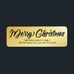 Elegante Gold Black Christmas Rücksendeadressen-Au<br><div class="desc">Ein eleganter Script-Schriftart lasse jedem zu wissen, dass es die Weihnachtszeit ist. Chic und stilvoll Frohe Weihnachten sieht sehr elegant auf einem glatten goldenen Hintergrund. Ihr Name und Ihre Adresse sind unten in einem einfachen, sauberen und modernen Schriftart. Es wird nur ein oder zwei Minuten dauern, Ihre eigenen Informationen einzufügen....</div>