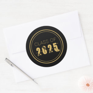 Elegante Gold Black Class 2025 Abschluss Runder Aufkleber