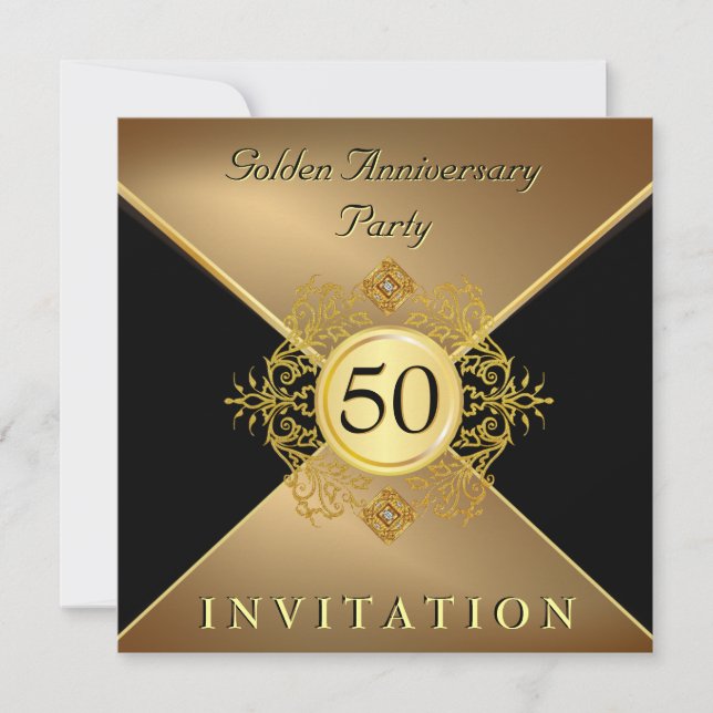 Elegante Gold Black Krawatte 50 Jahre Einladung (Vorderseite)