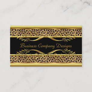 Elegante Gold Black Leopard Animal Print Visitenkarte