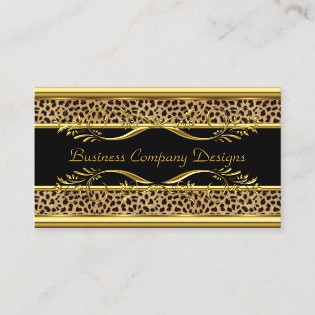 Elegante Gold Black Leopard Animal Print Visitenkarte (Vorderseite)
