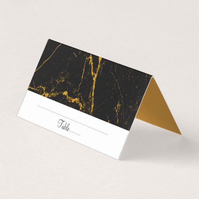 Elegante Gold Black Marble Table Platzkarte (Vorderseite)