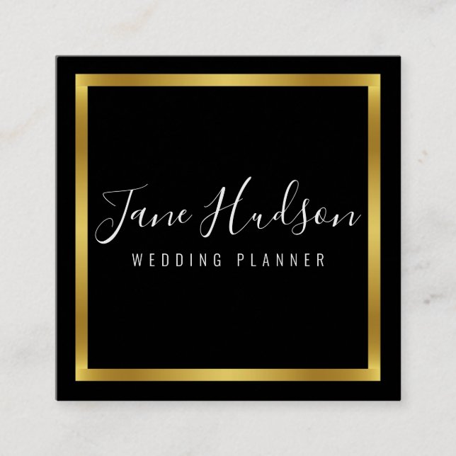 Elegante Gold Black Minimalistisch Editable 2,5x2, Quadratische Visitenkarte (Vorderseite)
