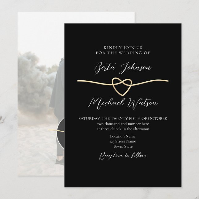 Elegante Gold Black Minimalistisch Wedding Einladu Einladung (Vorne/Hinten)