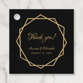 Elegante Gold Black Modern Geometric Script Hochze Geschenkanhänger
