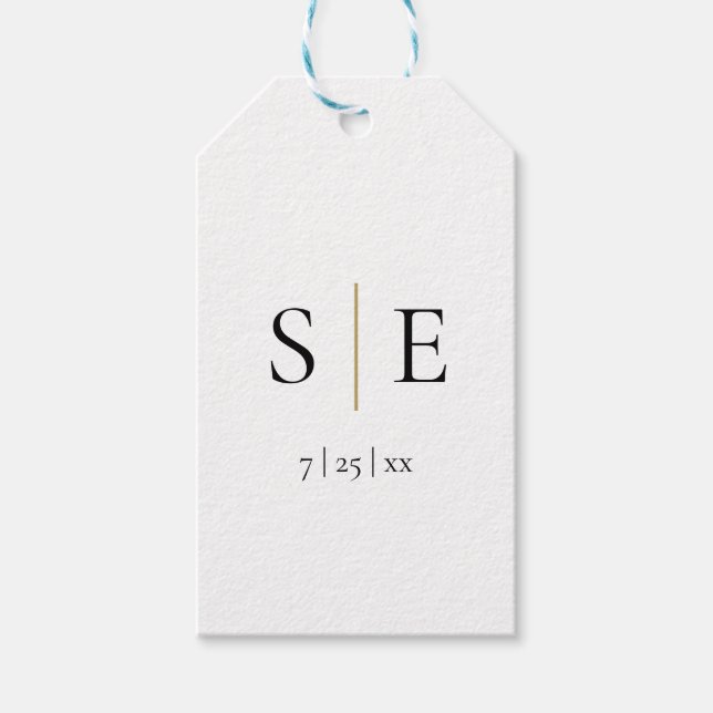 Elegante Gold Black Monogram Wedding Geschenkanhänger (Vorderseite)