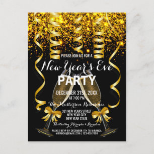 Elegante Gold Black New Year's Eve Party Einladung Postkarte