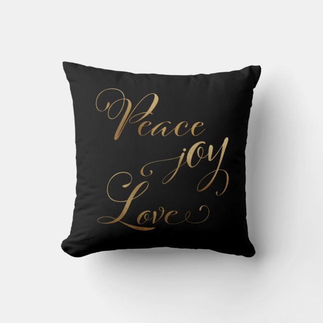 Elegante Gold Black Peace Joy Liebe Kissen (Vorderseite)