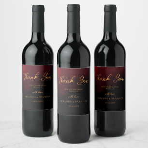 Elegante Gold Black Red Wedding Weinetikett