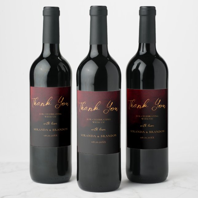 Elegante Gold Black Red Wedding Weinetikett (Flaschen)