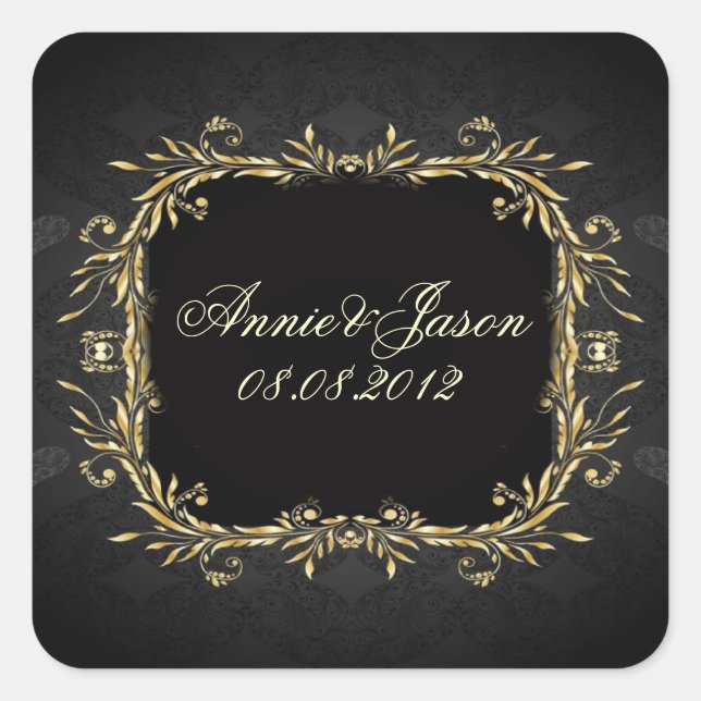 Elegante Gold Black Regal Hochzeit Quadratischer Aufkleber (Vorderseite)