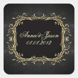 Elegante Gold Black Regal Hochzeit Quadratischer Aufkleber
