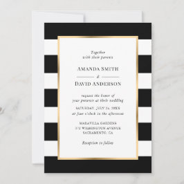 Elegante Gold Black Stripe Hochzeit Einladung