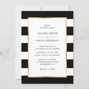Elegante Gold Black Stripe Hochzeit Einladung