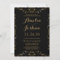 Elegante Gold Black Swirl Engagement Party einlade