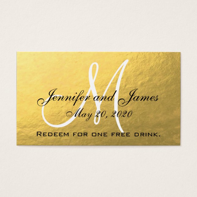 Elegante Gold Black Wedding Free Drink Card (Vorderseite)