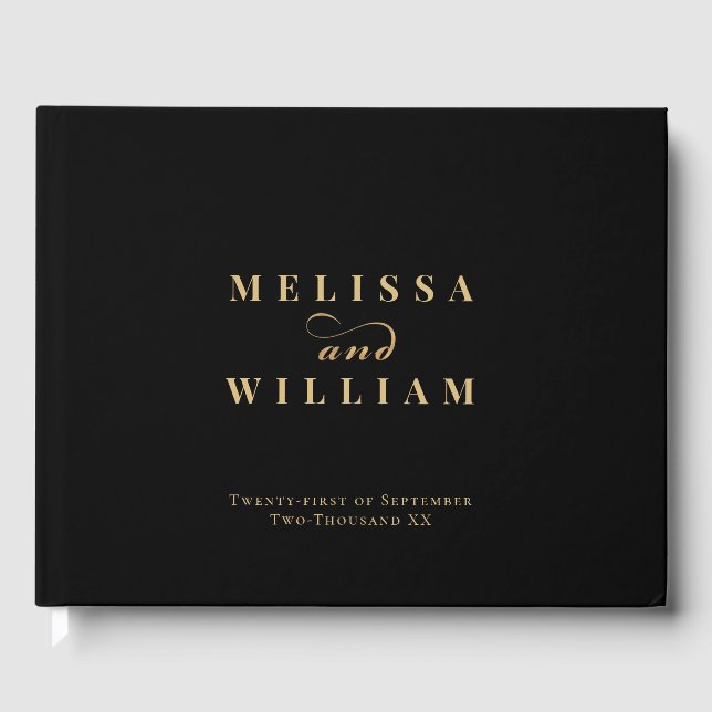 Elegante Gold Black Wedding Gästebuch (Vorderseite)