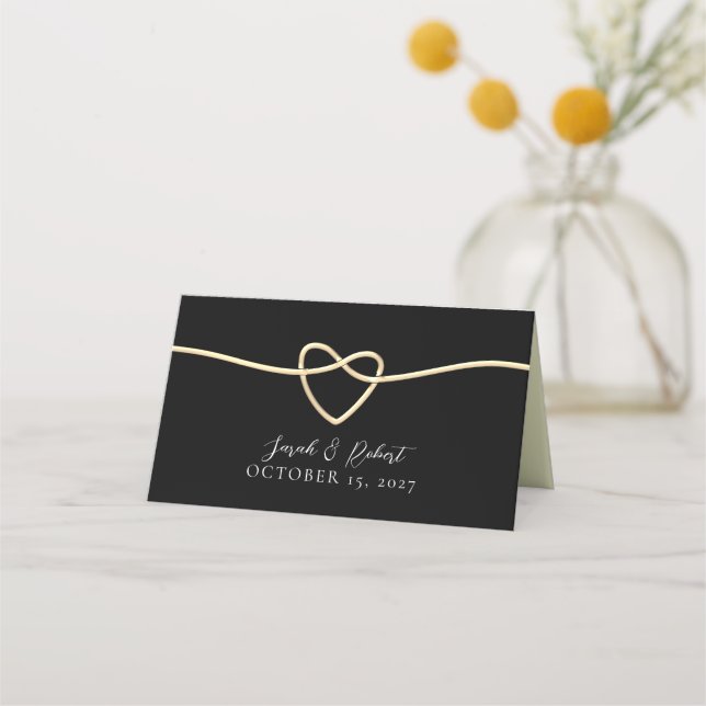 Elegante Gold Black Wedding Platzkarte (Rückseite)