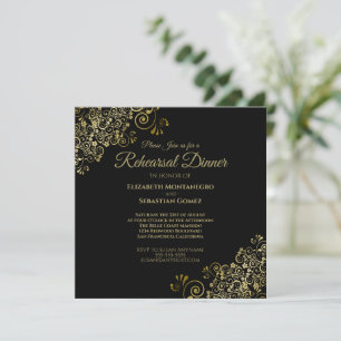 Elegante Gold Black Wedding Probe Dinner Square Einladung