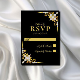 Elegante Gold Black Wedding RSVP Karte