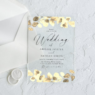Elegante Gold Blätter Alle Jahreszeiten Hochzeiten Acryleinladungen