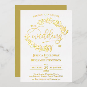 Elegante Gold-Blätter auf der White Classy Wedding Folieneinladung