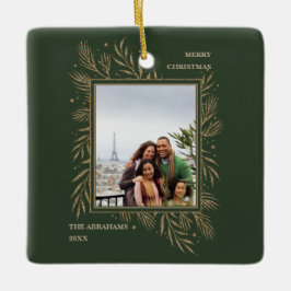 Elegante Gold Blätter Frohe Weihnachten Foto Keramikornament