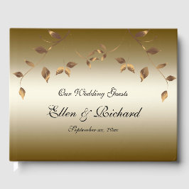 Elegante Gold-Blätter Hochzeit Gästebuch
