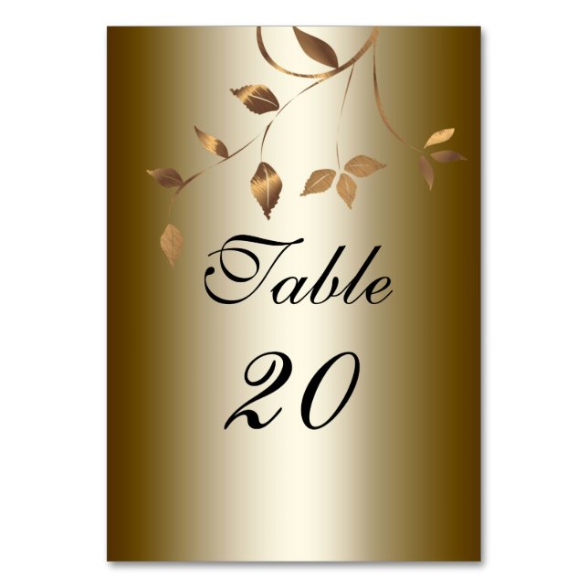 Elegante Gold-Blätter Hochzeit Tischnummer (Vorderseite)