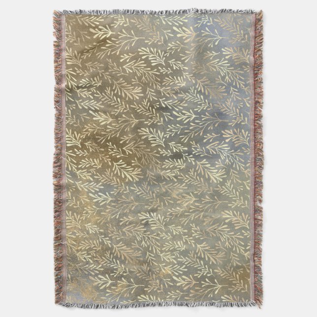 Elegante Gold Blätter Muster Beige Blau Decke (Vorderseite Vertikal)