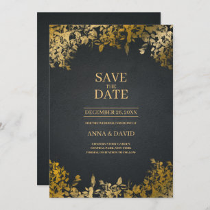 Elegante Gold-Blätter, Schwarz-Save the Date-Hochz Einladung
