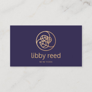 Elegante Gold Blätter Trio Logo Navy Blue Visitenkarte