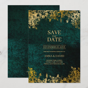 Elegante Gold Blätter Velvet Save the Date Hochzei Einladung