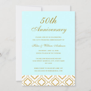 Elegante Gold & Blau 50. Hochzeitstag Einladung