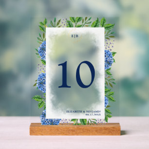 Elegante Gold Blau Hortensien Monogramm Hochzeit Acrylschild