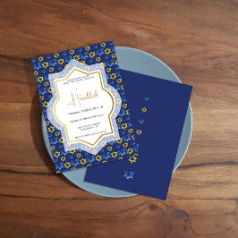 Elegante Gold Blaue Sterne von David Watercolor Einladung