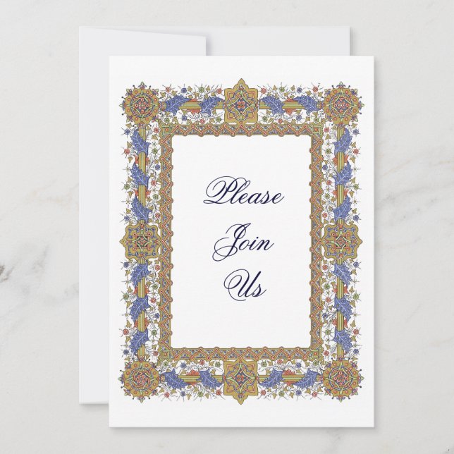 Elégante Gold & Blue Baroque Party Invitations (Devant)
