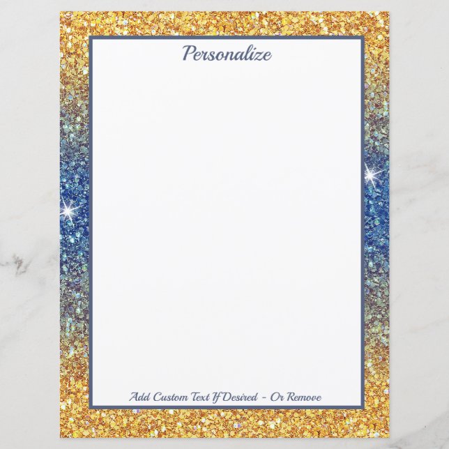 Elegante Gold Blue Glitzer Sparkle Personalisiert (Vorderseite)