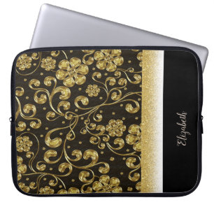 Elegante Gold-Blume, Glitzer, Personalisiert Laptopschutzhülle