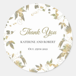 Elegante Gold Blume Hochzeit Runder Aufkleber